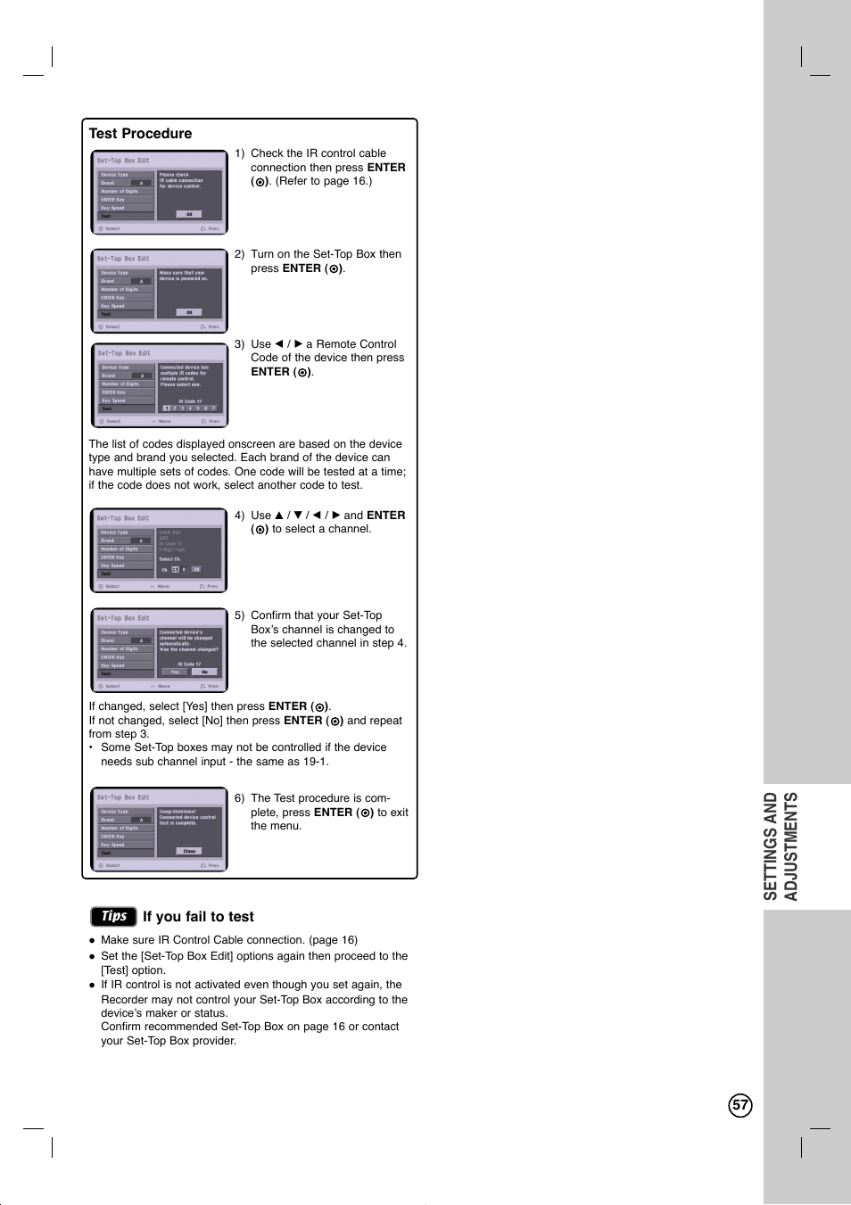 Settings and adjustments | LG RC897T User Manual | Page 57 / 75
