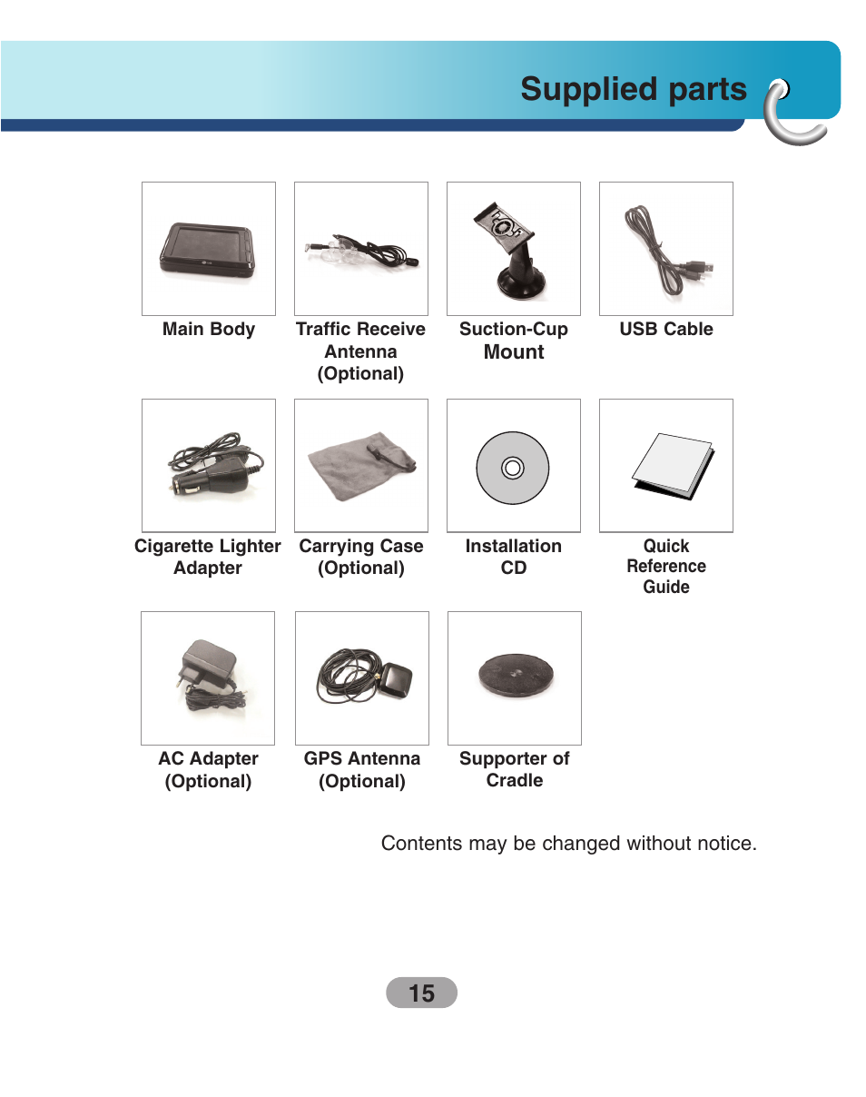 Supplied parts | LG LN740 User Manual | Page 15 / 82