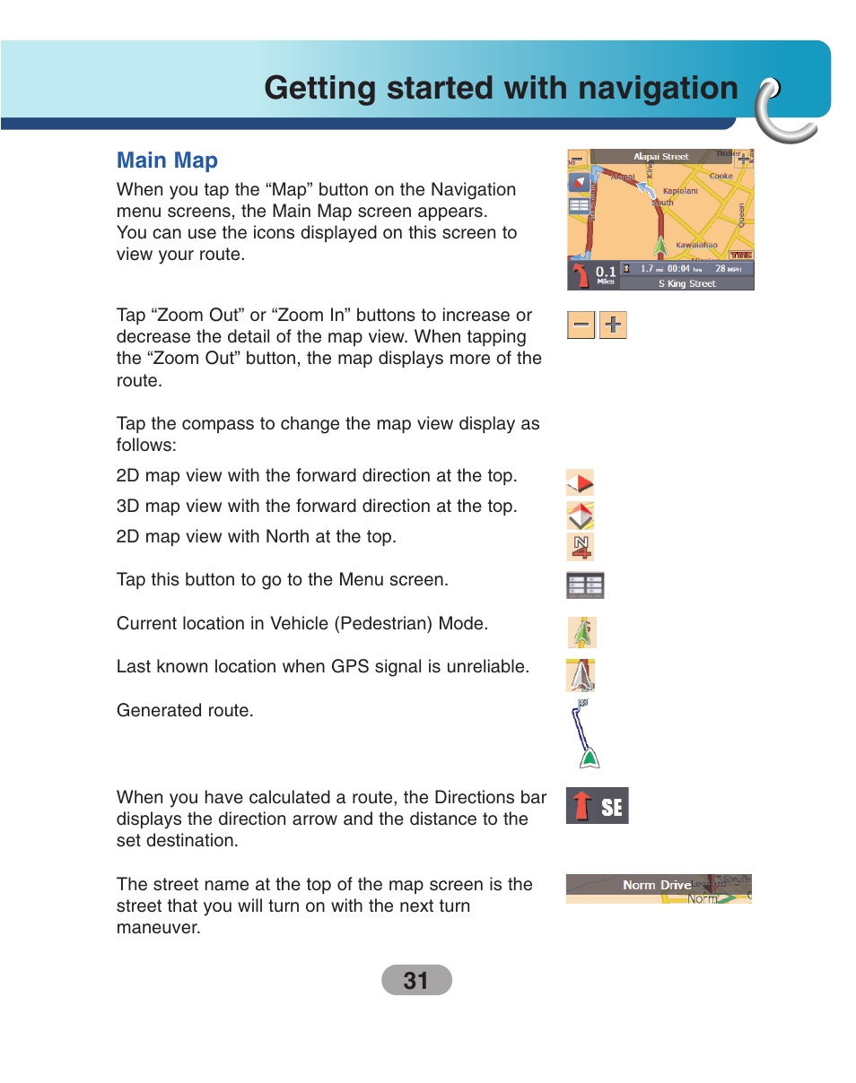 Main map, Getting started with navigation | LG LN740 User Manual | Page 31 / 82