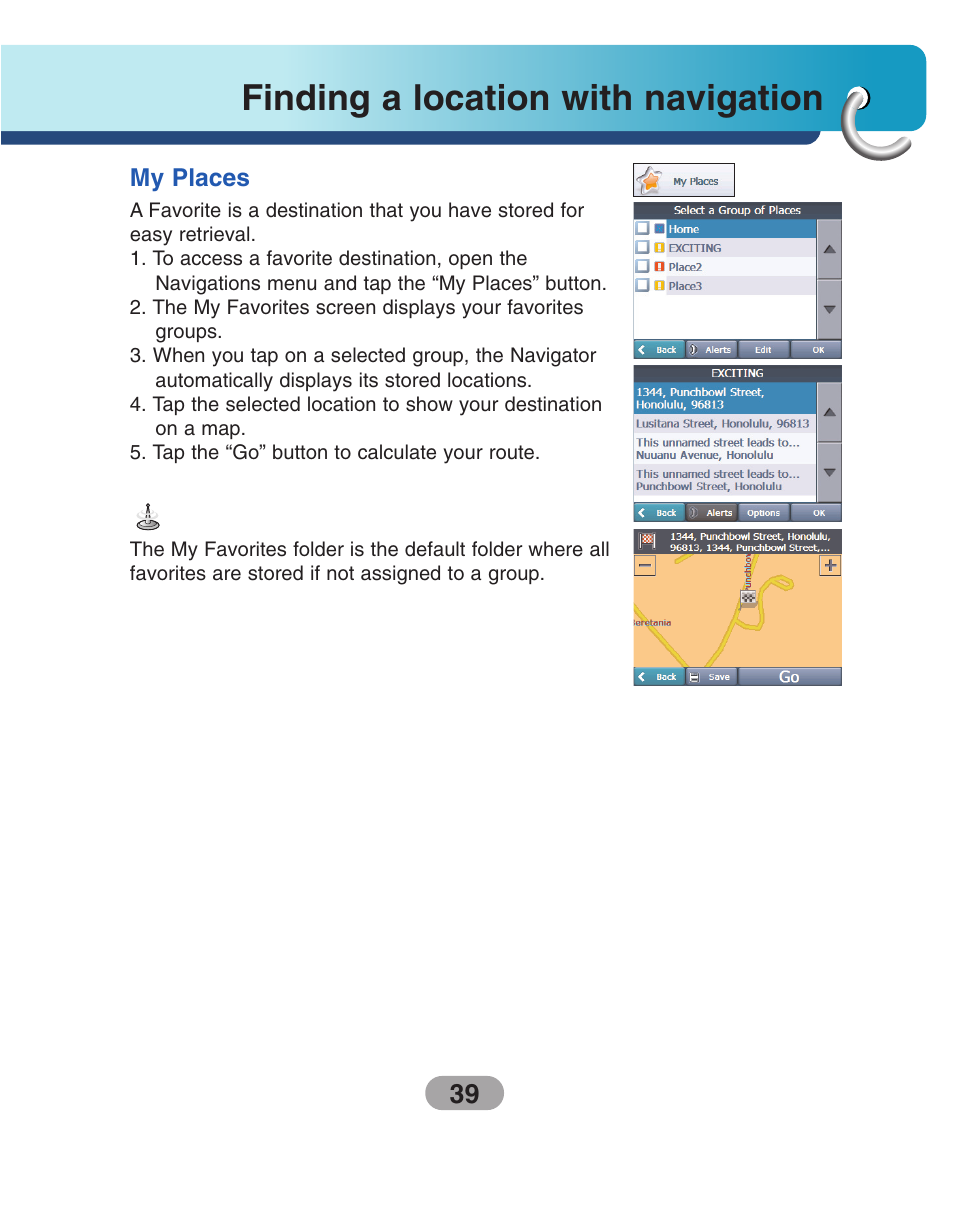 My places, Finding a location with navigation | LG LN740 User Manual | Page 39 / 82
