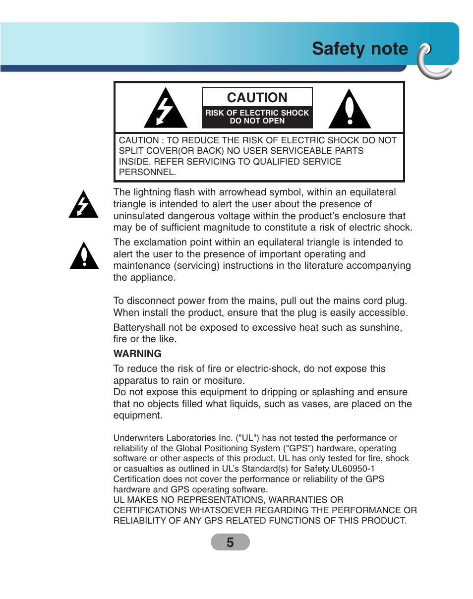 Safety note, Caution | LG LN740 User Manual | Page 5 / 82
