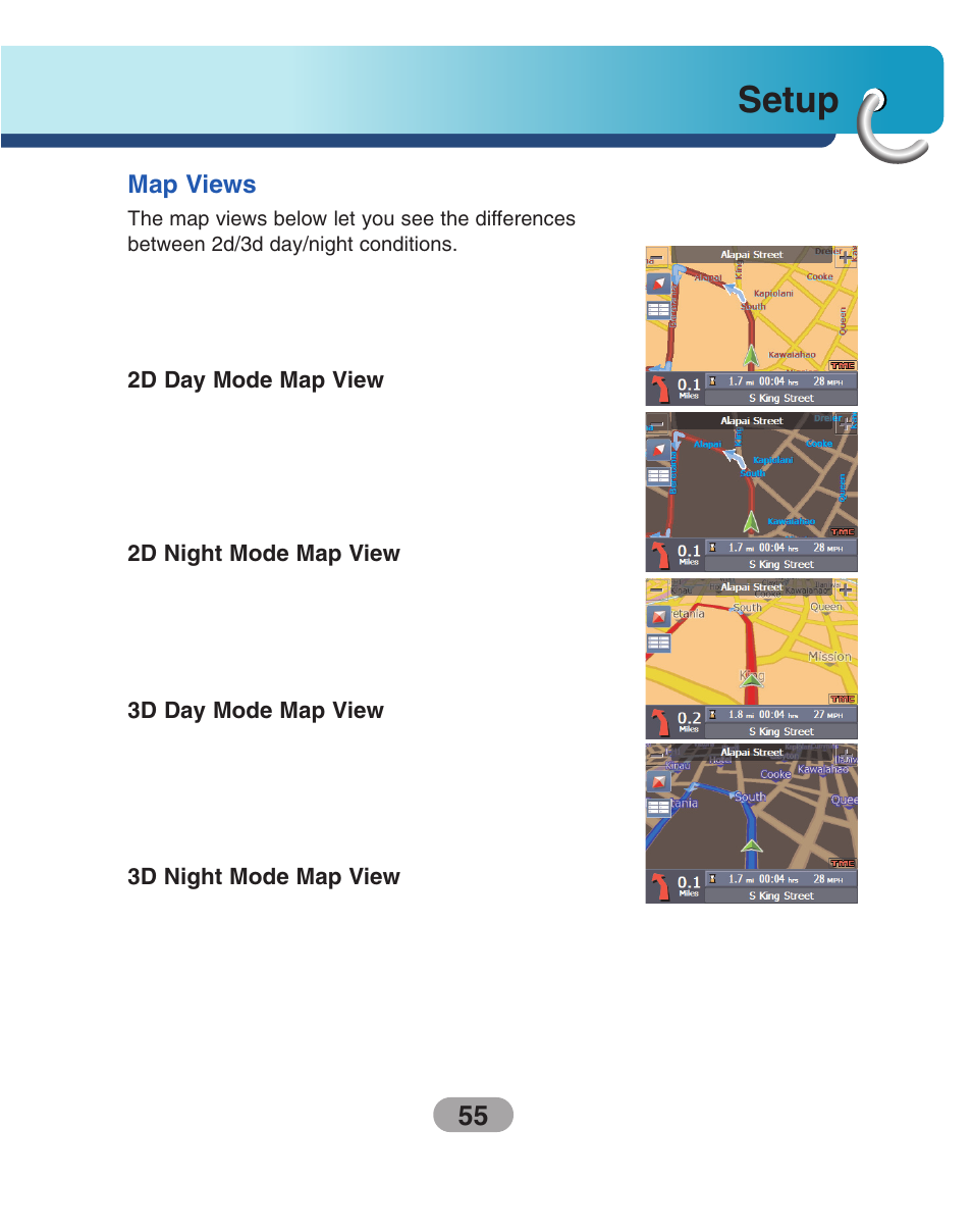 Map views, Setup | LG LN740 User Manual | Page 55 / 82