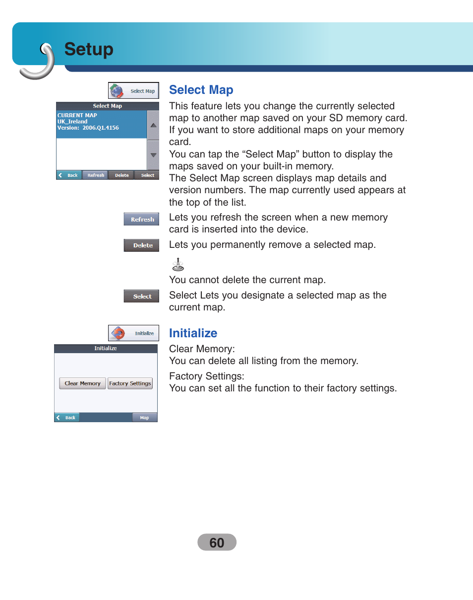 Select map, Initialize, Setup | LG LN740 User Manual | Page 60 / 82