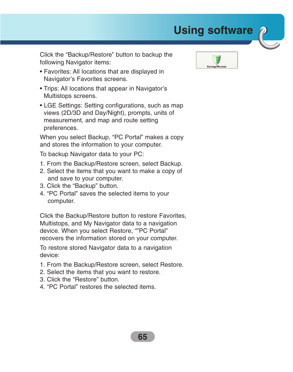 Using software | LG LN740 User Manual | Page 65 / 82