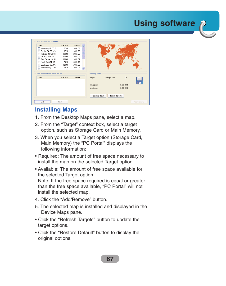 Installing maps, Using software | LG LN740 User Manual | Page 67 / 82