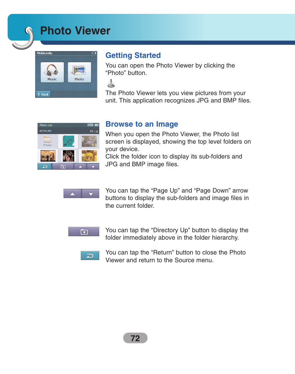 Photo viewer, Getting started, Browse to an image | LG LN740 User Manual | Page 72 / 82