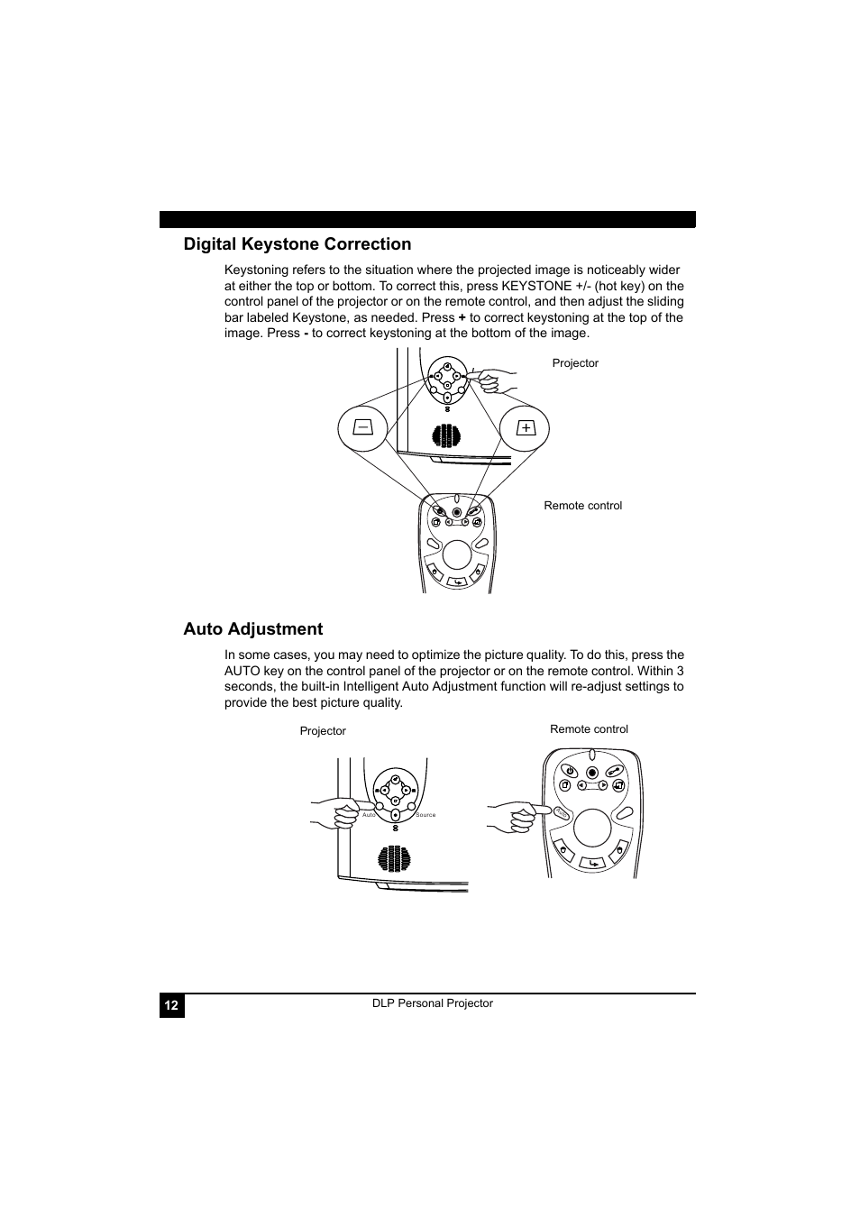 Digital keystone correction auto adjustment, Digital keystone correction, Auto adjustment | LG RD-JT41 800X600 SVGA User Manual | Page 16 / 30