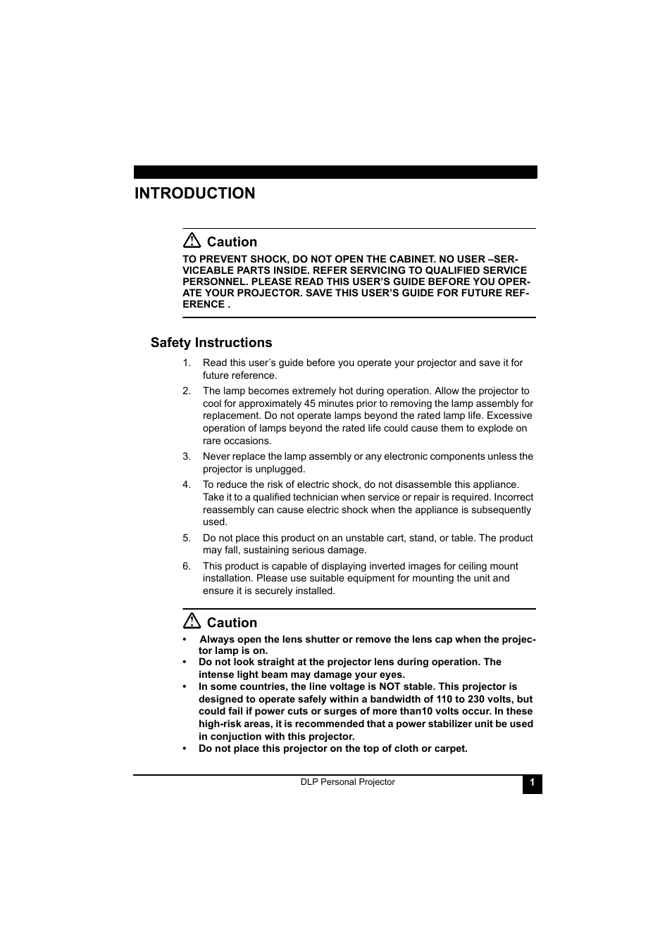 Introduction, Safety instructions, Caution | LG RD-JT41 800X600 SVGA User Manual | Page 5 / 30