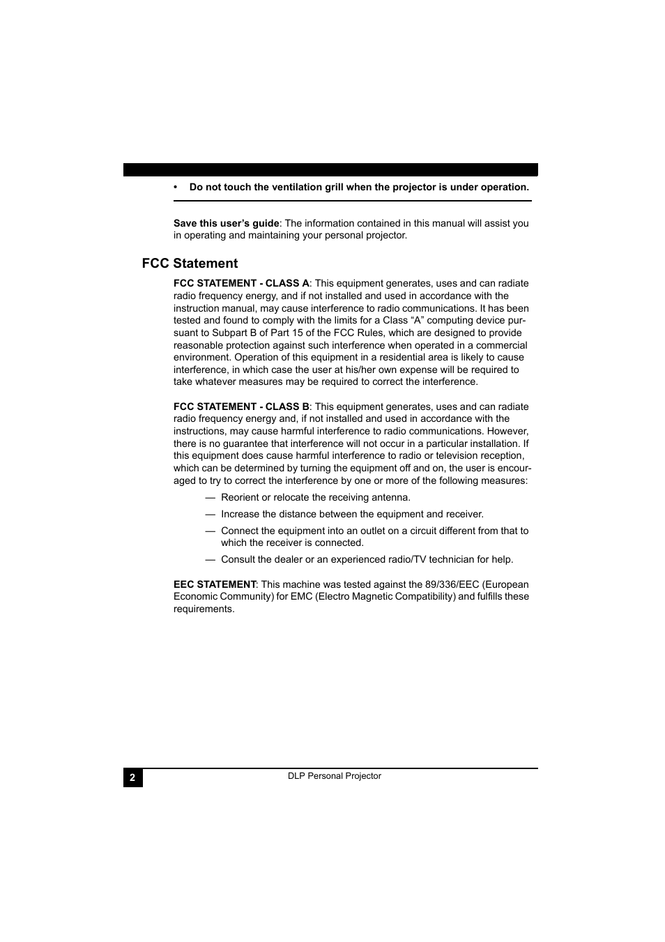 Fcc statement | LG RD-JT41 800X600 SVGA User Manual | Page 6 / 30