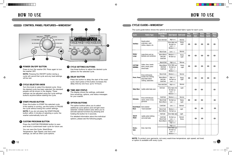 H o w to u s e | LG TROMM WM2455H User Manual | Page 10 / 41