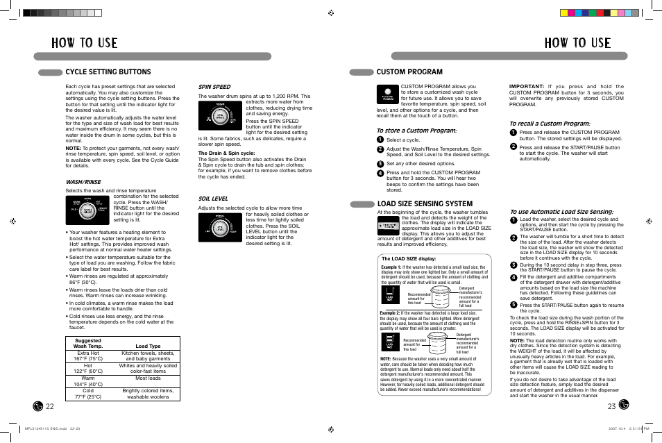 H o w to u s e | LG TROMM WM2455H User Manual | Page 12 / 41