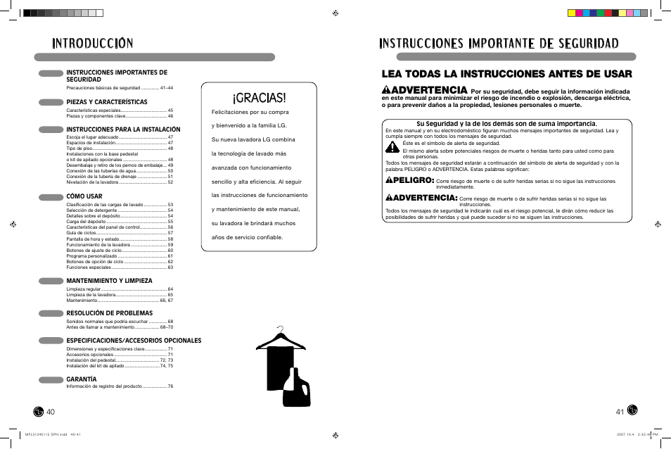 Gracias, Wadvertencia, Lea todas la instrucciones antes de usar | LG TROMM WM2455H User Manual | Page 21 / 41