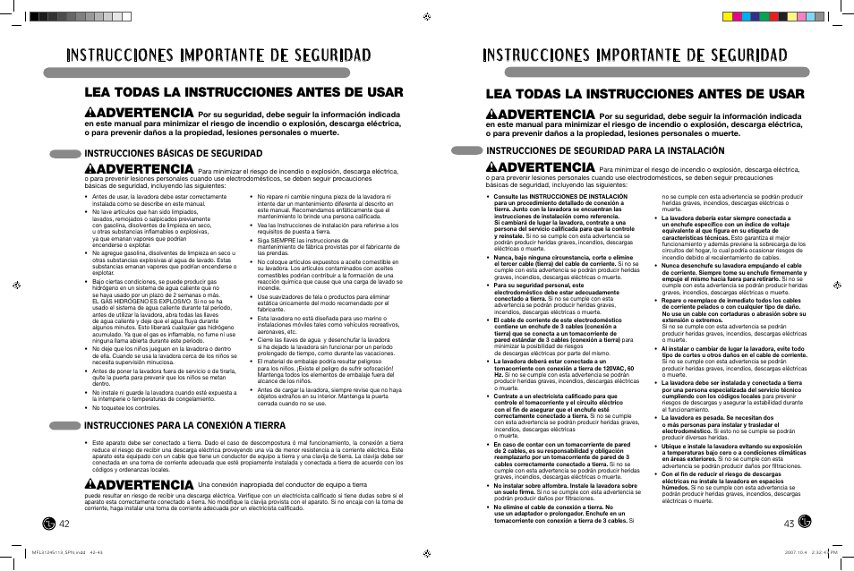 Wadvertencia, Lea todas la instrucciones antes de usar | LG TROMM WM2455H User Manual | Page 22 / 41