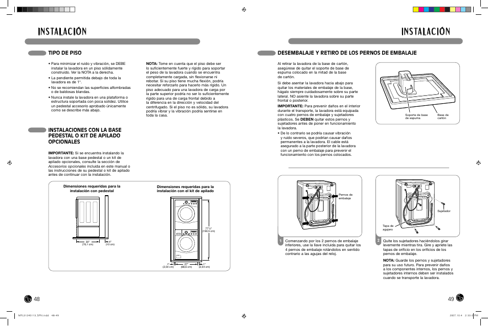 I n s ta l ac i ó n | LG TROMM WM2455H User Manual | Page 25 / 41