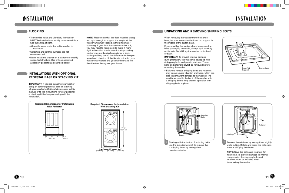 I n s ta l l at i o n | LG TROMM WM2455H User Manual | Page 6 / 41