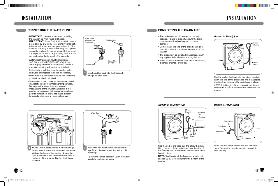 I n s ta l l at i o n | LG TROMM WM2455H User Manual | Page 7 / 41