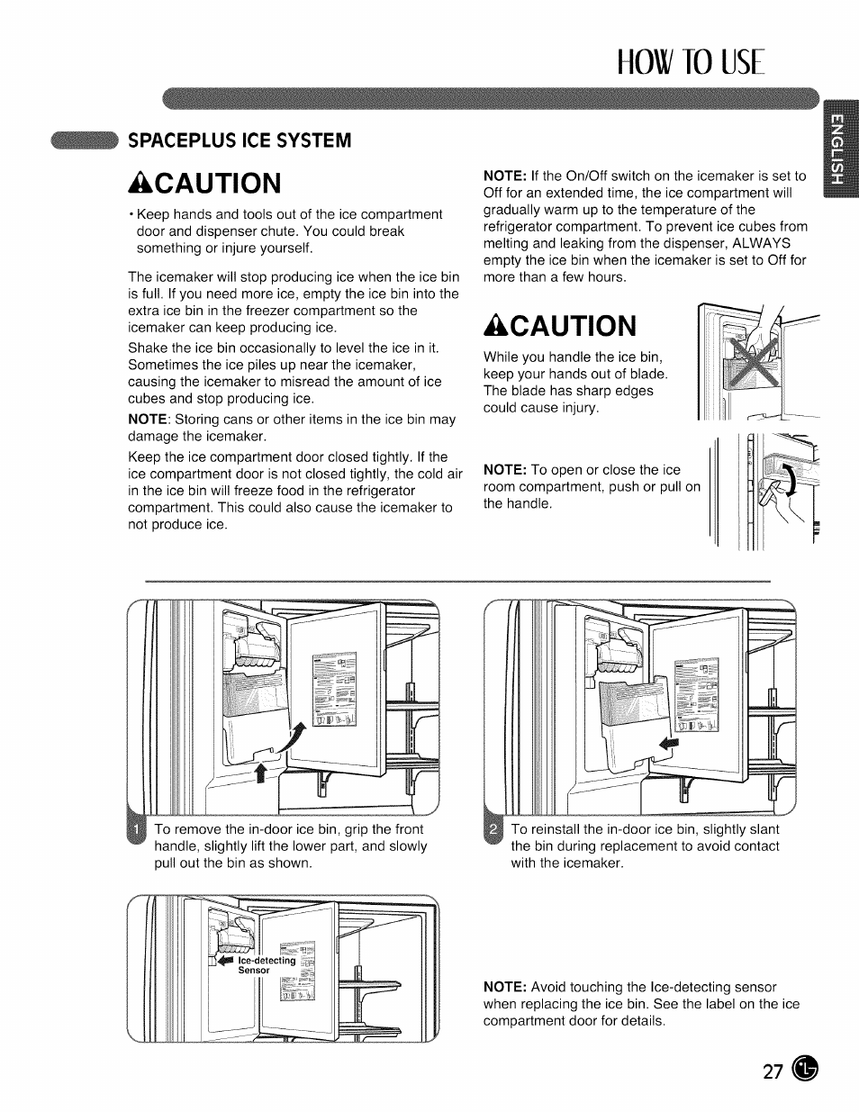 Spaceplus ice system, How to use, Acaution | LG LMX28988 User Manual | Page 27 / 51