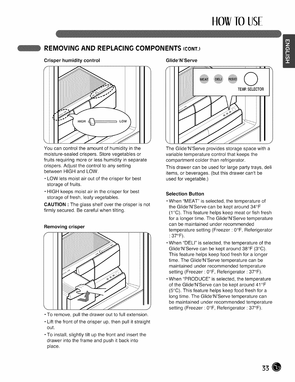 Removing and replacing components (cont.), How to use, Removing and replacing components | LG LMX28988 User Manual | Page 33 / 51