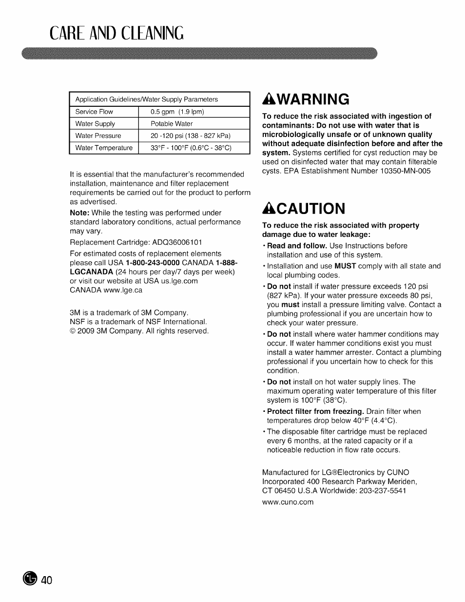 Care and cleaning, Awarning, Acaution | LG LMX28988 User Manual | Page 40 / 51