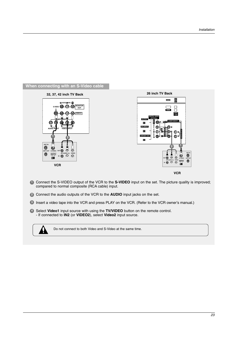 When connecting with an s-video cable, 23 installation | LG 26LX2D User Manual | Page 23 / 116