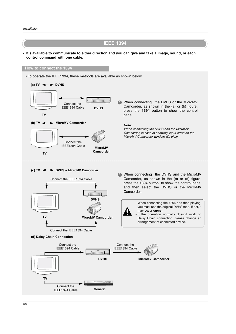 Ieee 1394, How to connect the 1394 | LG 26LX2D User Manual | Page 36 / 116