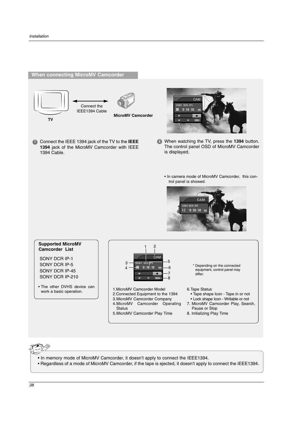 When connecting micromv camcorder | LG 26LX2D User Manual | Page 38 / 116