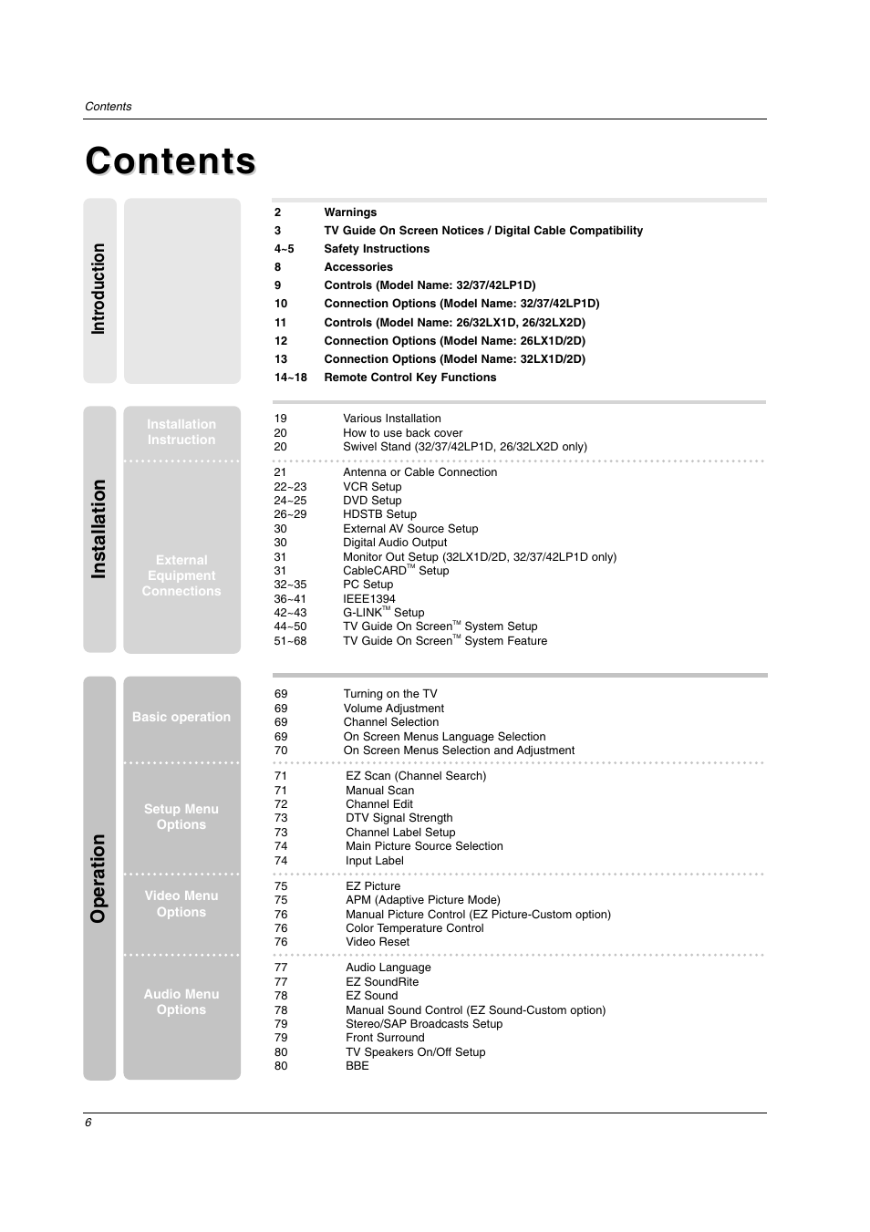 LG 26LX2D User Manual | Page 6 / 116