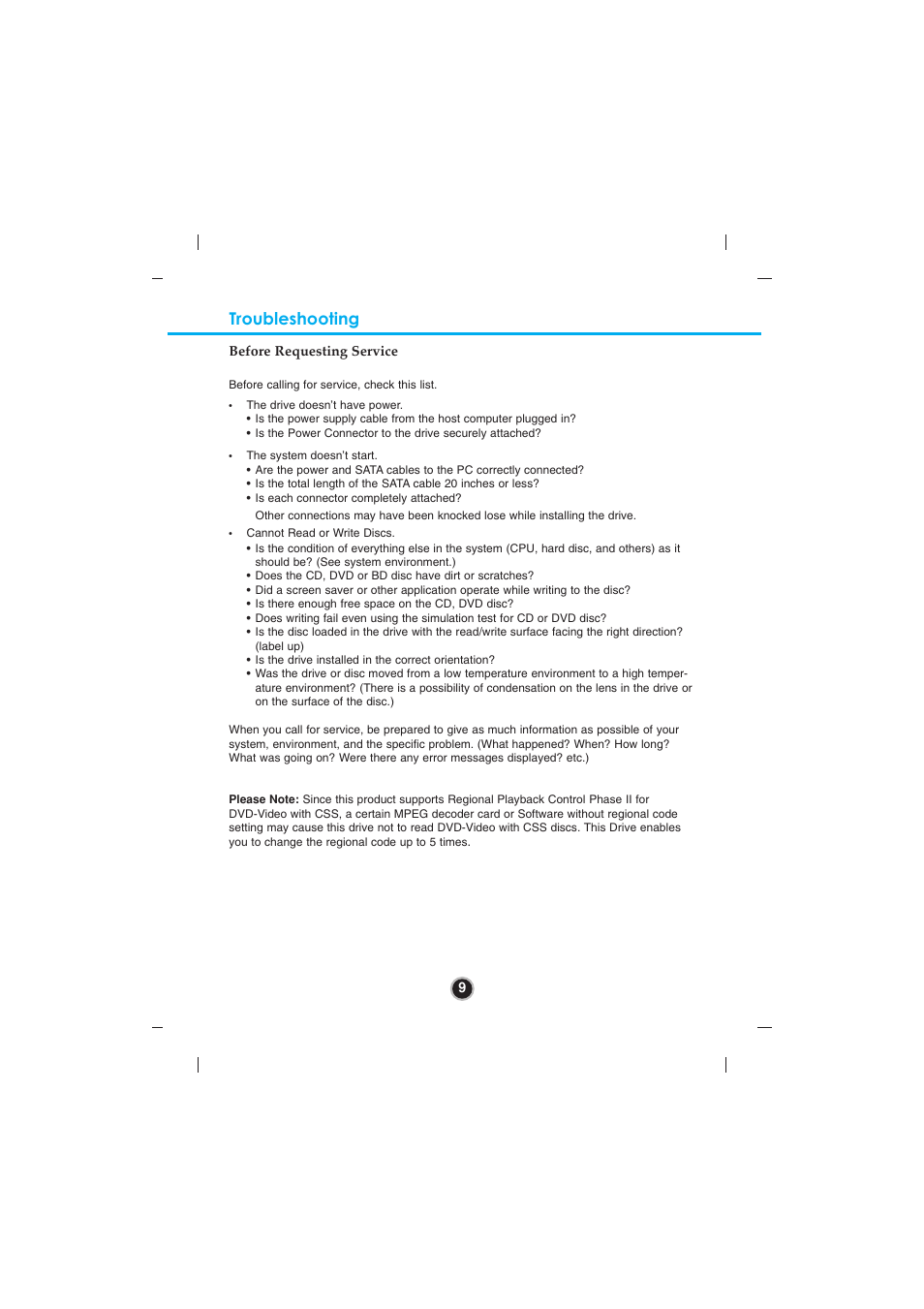 Troubleshooting | LG BLU-RAY DISC DRIVE GBC-H20L User Manual | Page 12 / 15