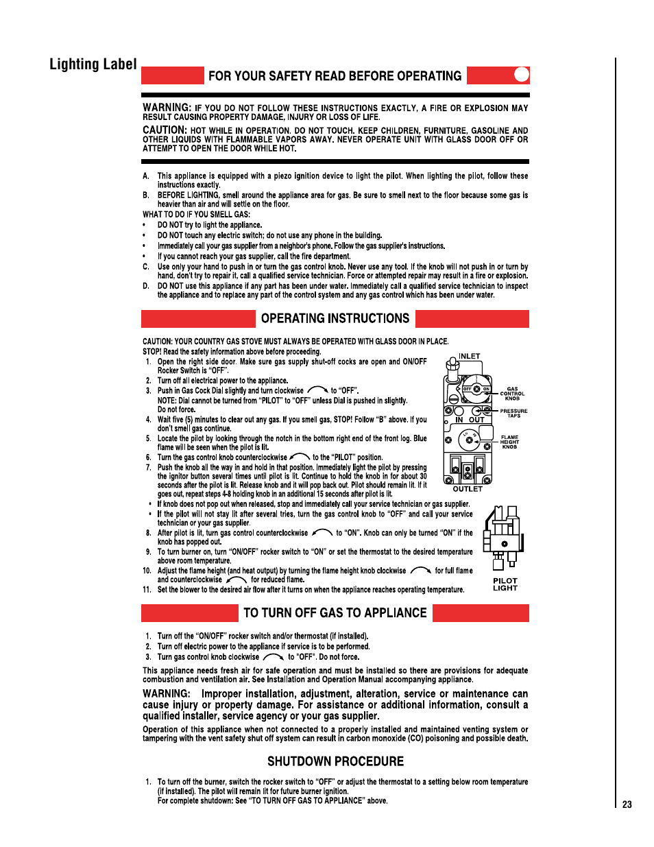 Lighting label | LG B-VENT GAS GC3 User Manual | Page 23 / 24
