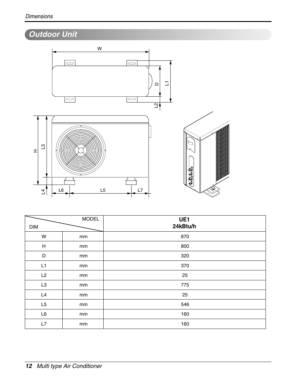 Outdoor unit | LG A2UH243FA0(LMU240HE) User Manual | Page 12 / 86