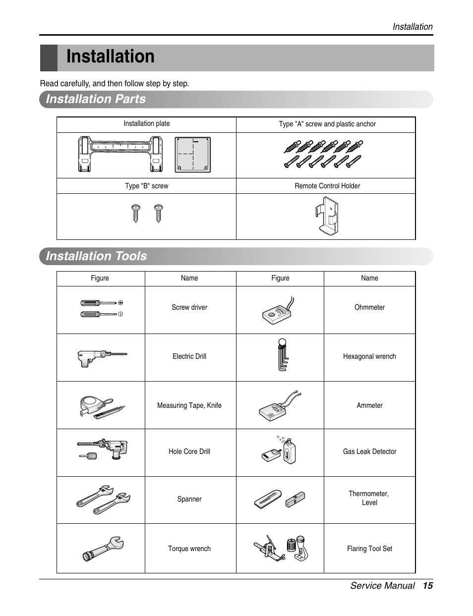 Installation, Installation parts installation tools | LG A2UH243FA0(LMU240HE) User Manual | Page 15 / 86