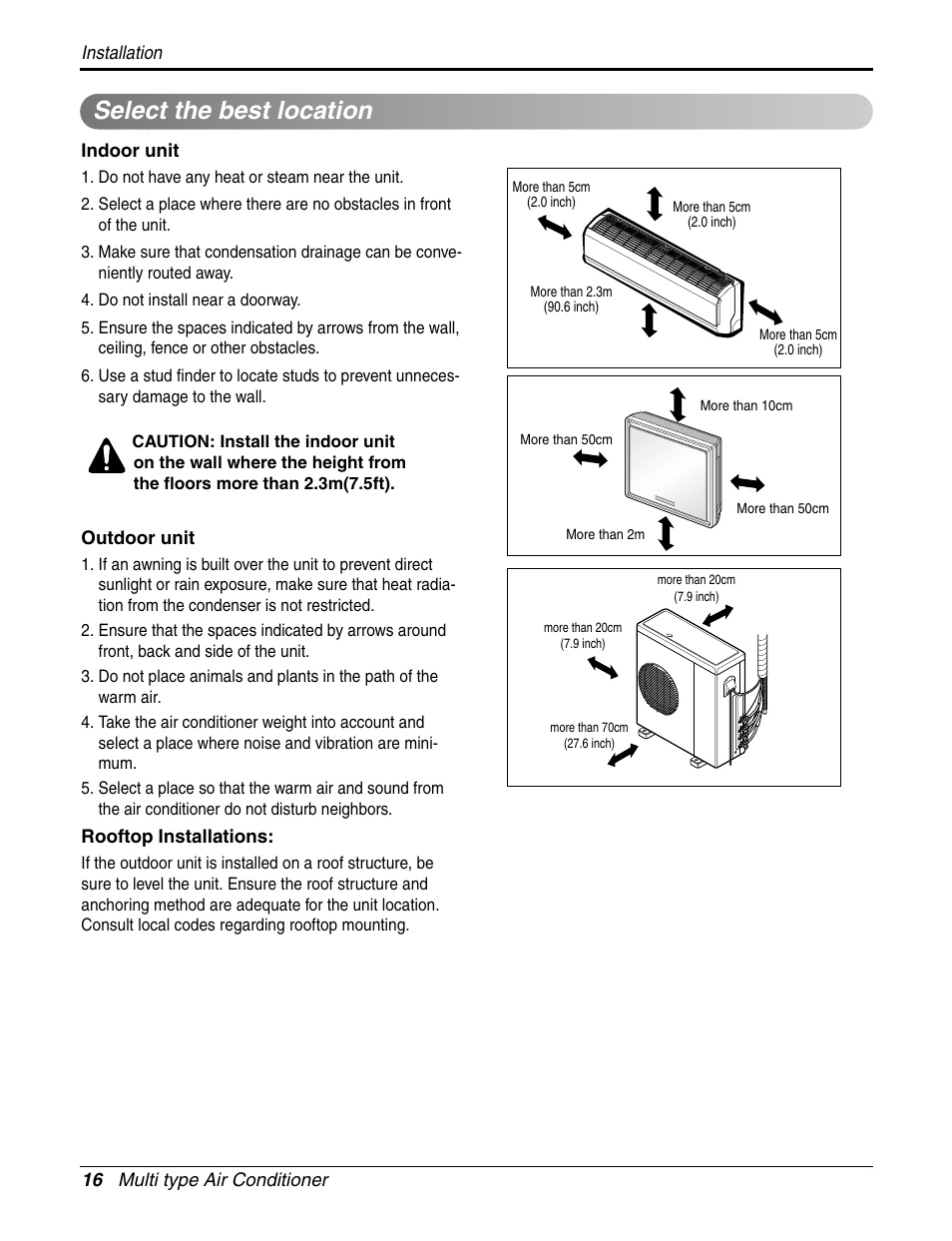 Select the best location | LG A2UH243FA0(LMU240HE) User Manual | Page 16 / 86