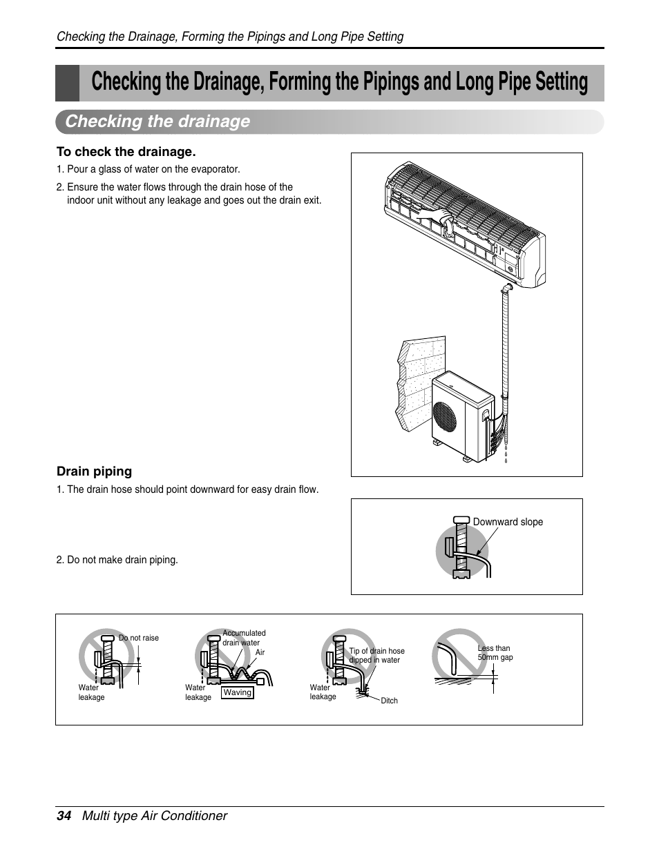 Checking the drainage | LG A2UH243FA0(LMU240HE) User Manual | Page 34 / 86