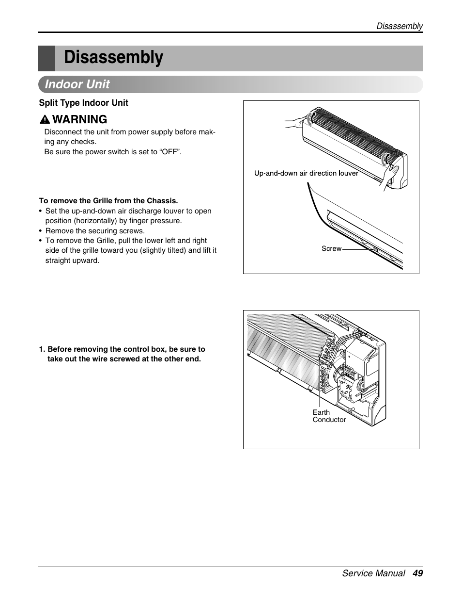 Disassembly, Indoor unit | LG A2UH243FA0(LMU240HE) User Manual | Page 49 / 86