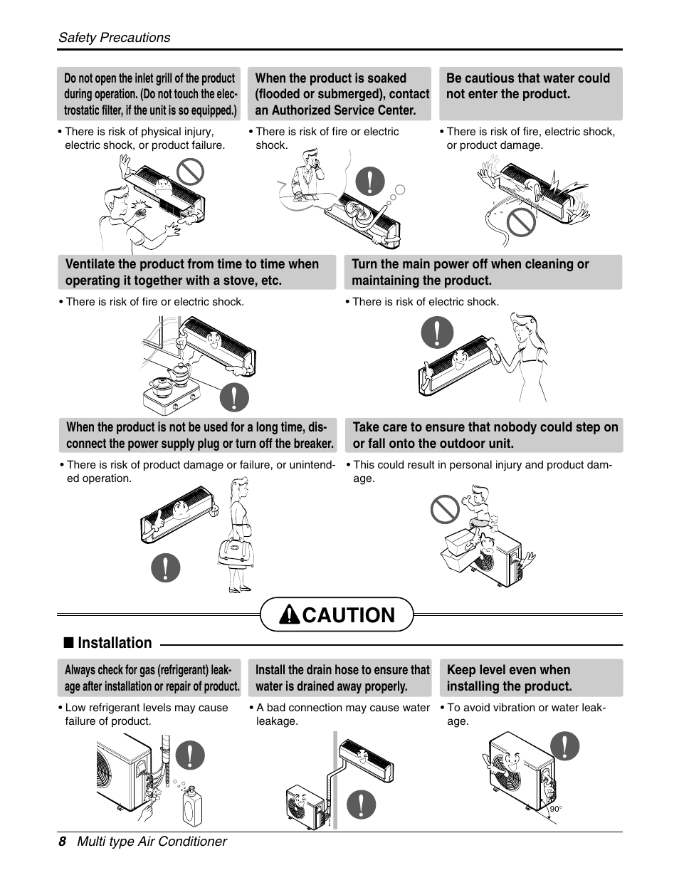 Caution, Installation | LG A2UH243FA0(LMU240HE) User Manual | Page 8 / 86