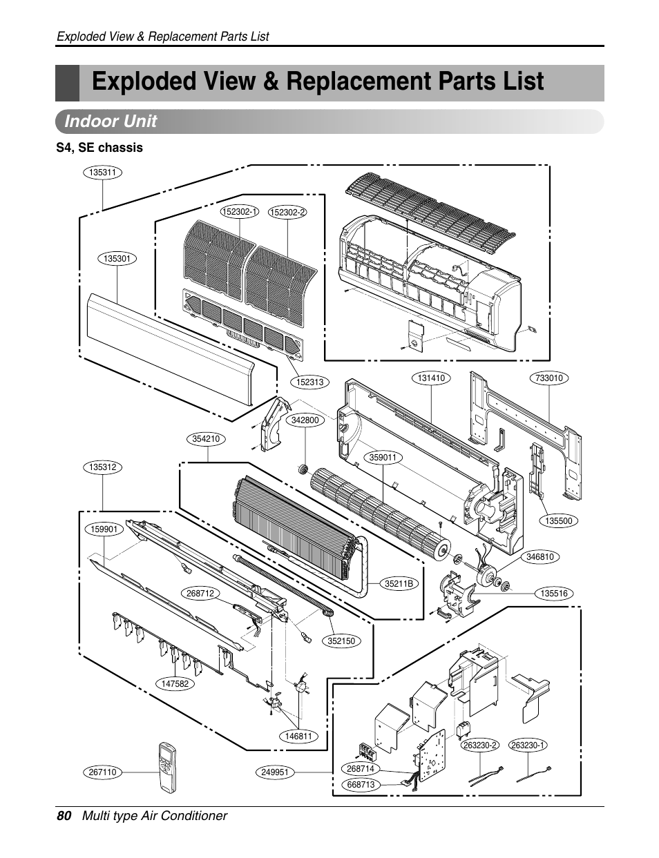 Exploded view & replacement parts list, Indoor unit | LG A2UH243FA0(LMU240HE) User Manual | Page 80 / 86