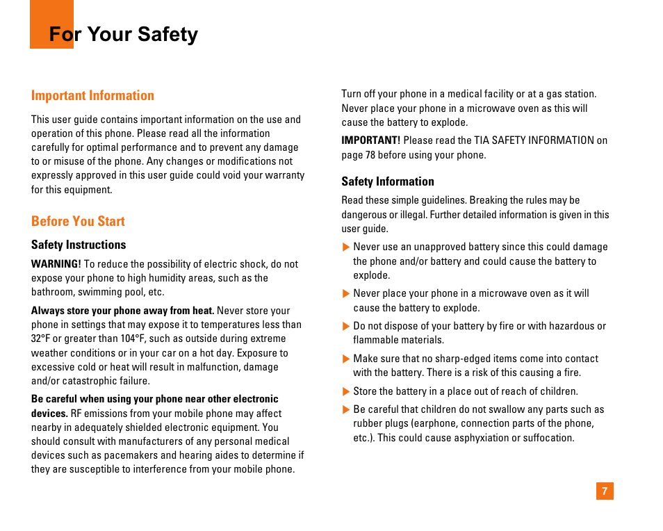 For your safety, Important information, Before you start | LG CU320 User Manual | Page 11 / 99