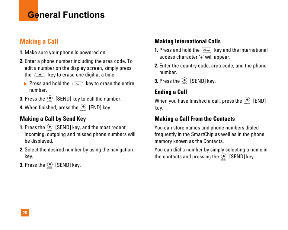General functions, Making a call | LG CU320 User Manual | Page 24 / 99