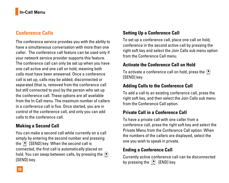 Conference calls | LG CU320 User Manual | Page 32 / 99