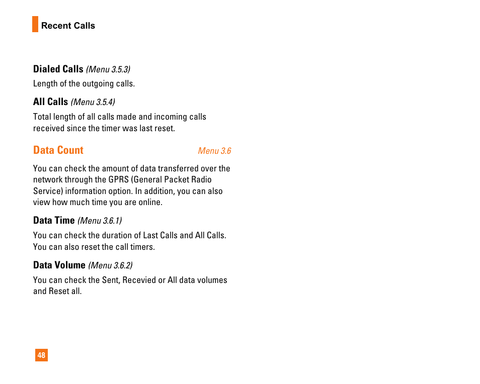 Data count | LG CU320 User Manual | Page 52 / 99