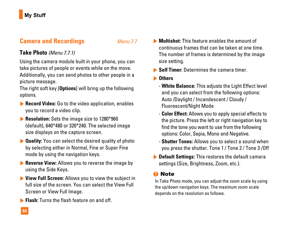 Camera and recordings | LG CU320 User Manual | Page 64 / 99