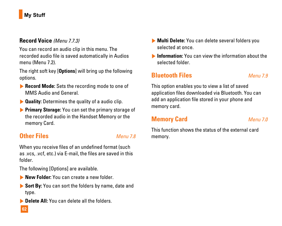 Other files, Bluetooth files | LG CU320 User Manual | Page 66 / 99