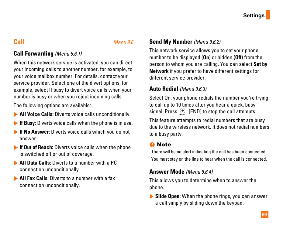 Call | LG CU320 User Manual | Page 73 / 99