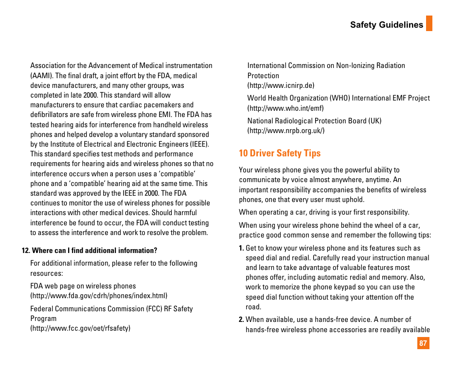 10 driver safety tips | LG CU320 User Manual | Page 91 / 99