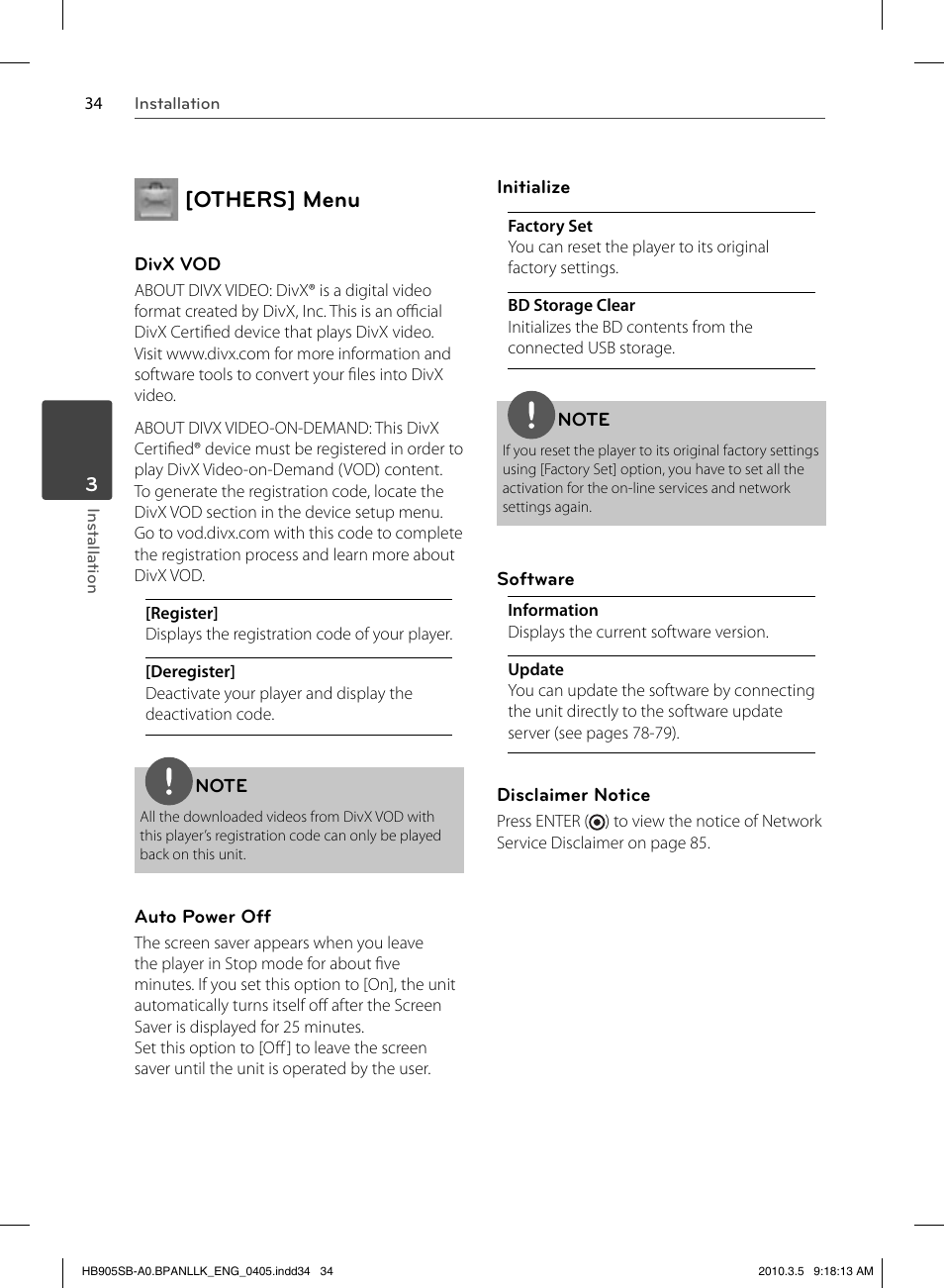 Others] menu | LG HB905SB User Manual | Page 34 / 88