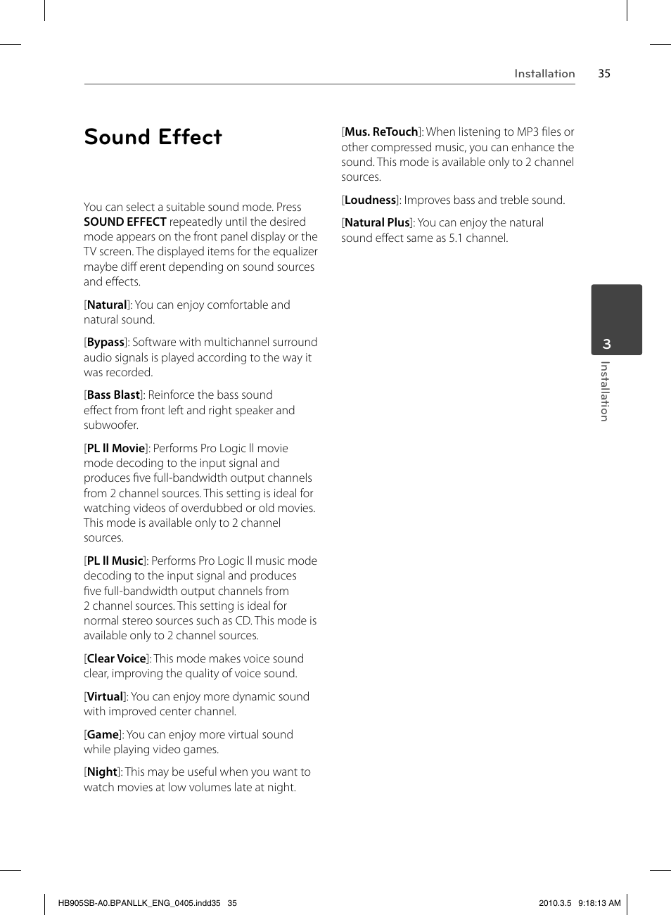 Sound effect | LG HB905SB User Manual | Page 35 / 88