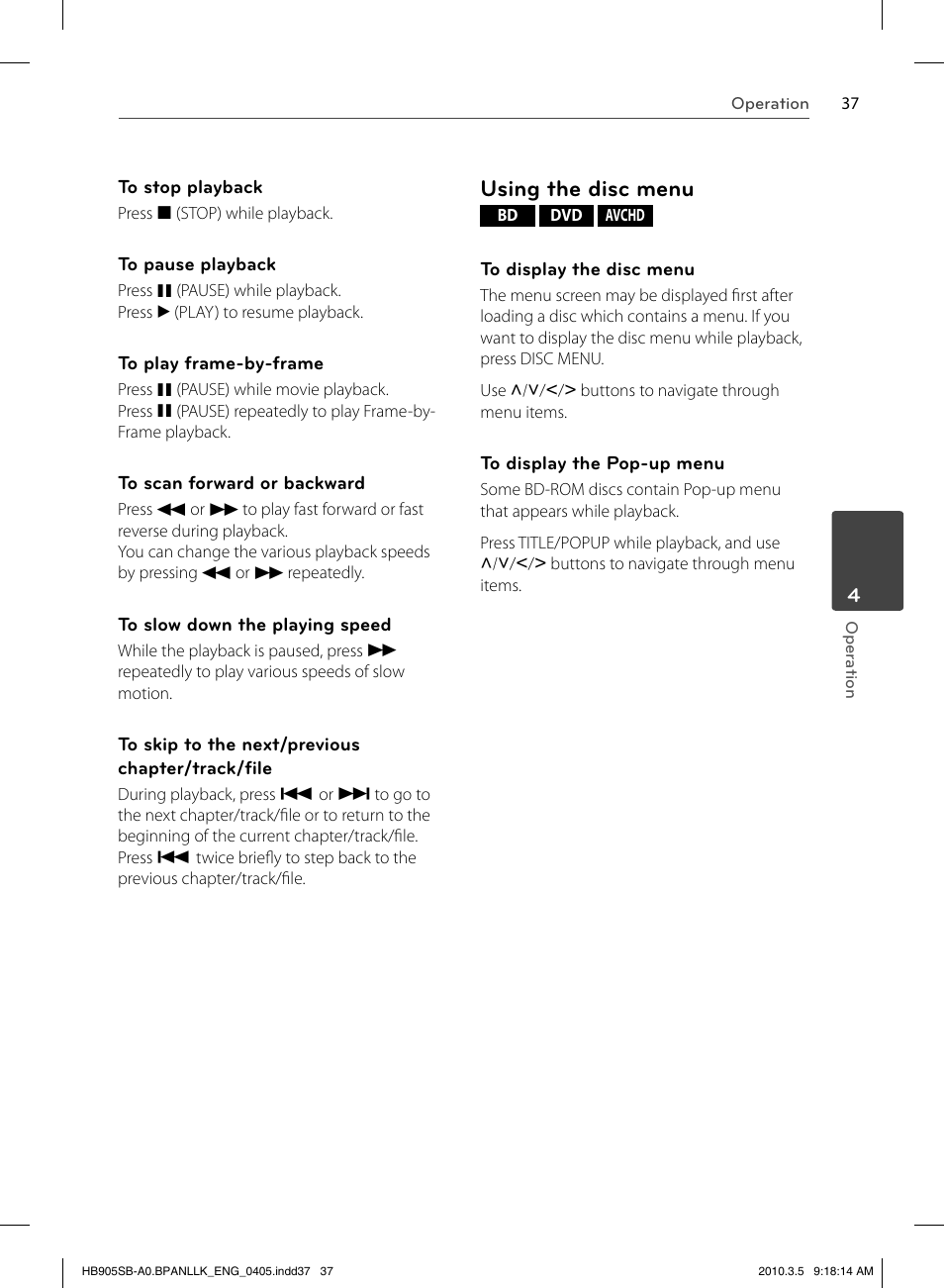 Using the disc menu | LG HB905SB User Manual | Page 37 / 88