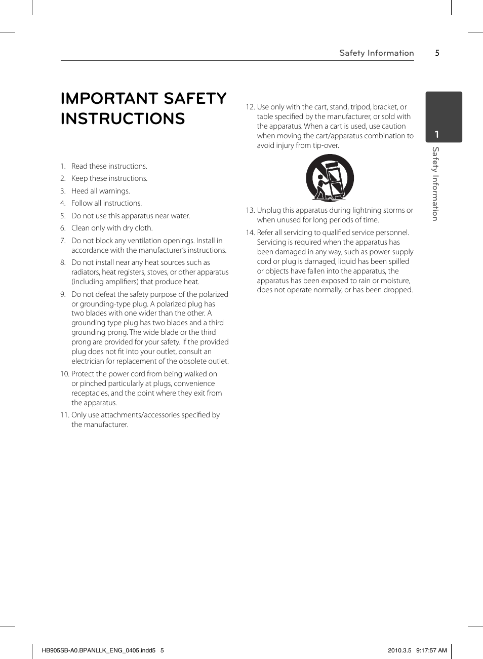 Important safety instructions | LG HB905SB User Manual | Page 5 / 88