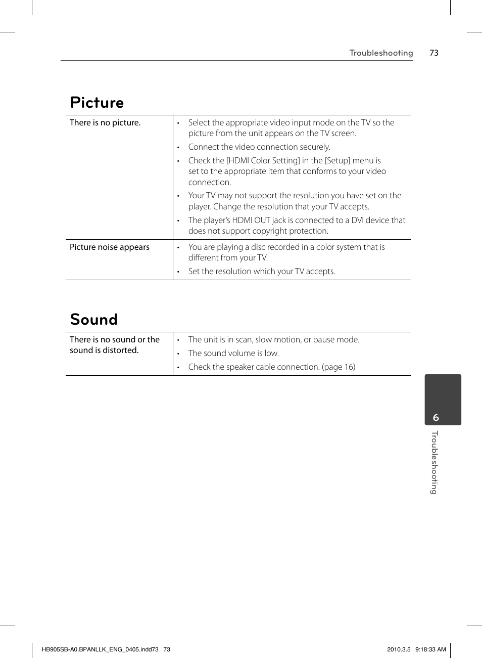 Picture, Sound | LG HB905SB User Manual | Page 73 / 88