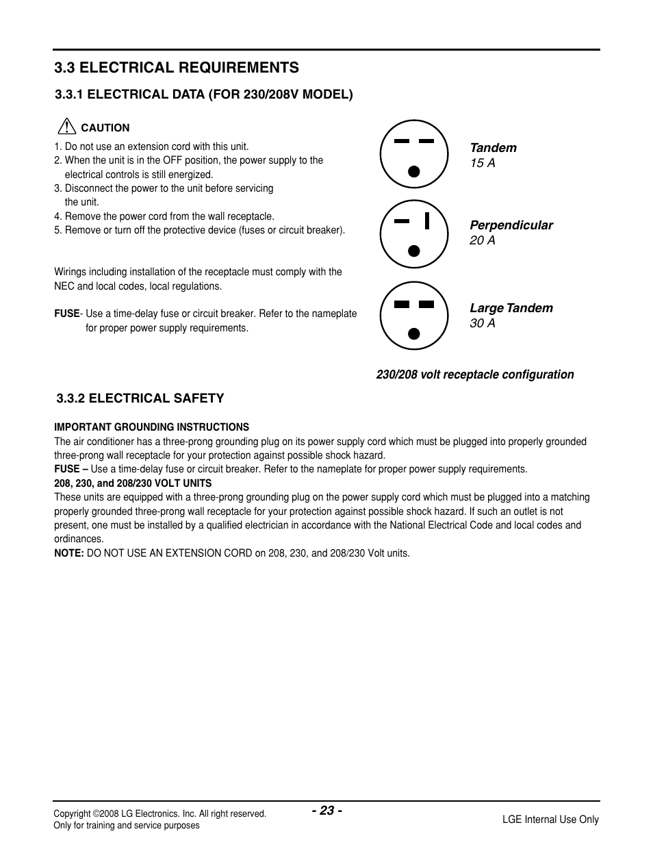 3 electrical requirements | LG LP121CEM-Y8 User Manual | Page 23 / 48